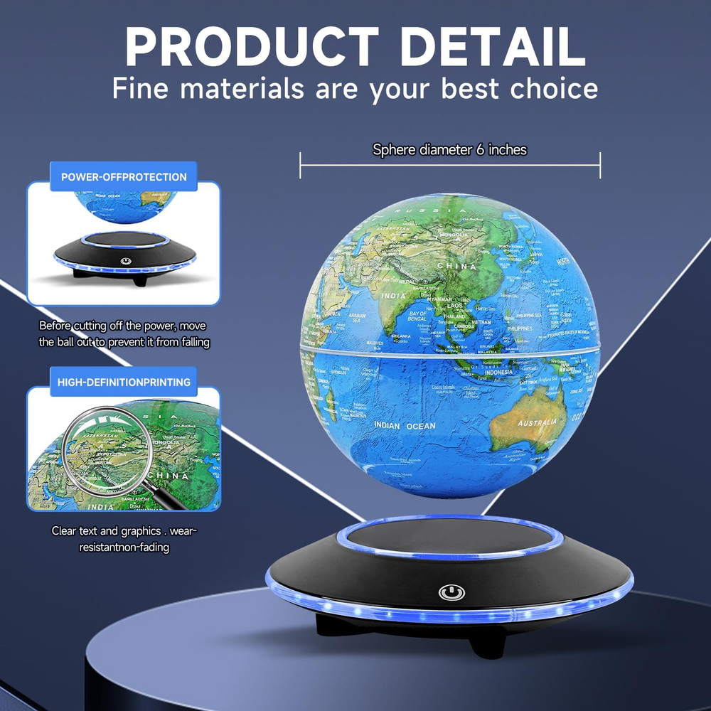Levitating Globe with Multi-Color Changing LED Light, Magnetic Floating World Ma