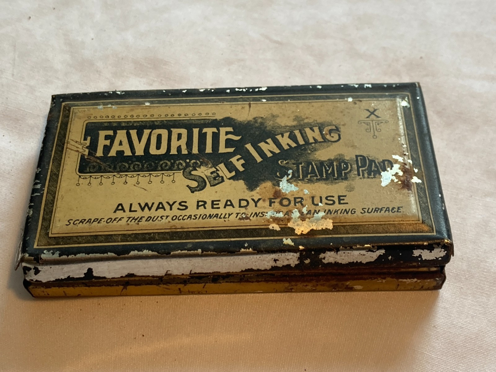 c1910-20s Favorite Self Inking Ink Pad Vintage Office Supply Ink Advertising Tin