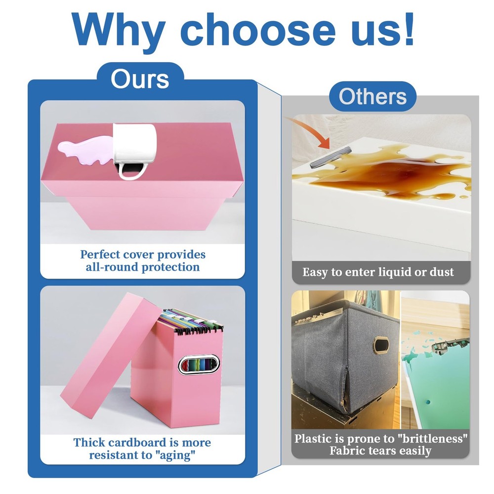 File Organizer Box with Lid & Handle, Thickened Cardboard Hanging File Folder...