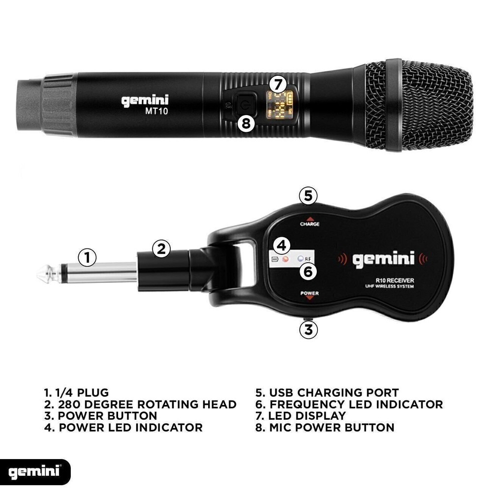 Gemini GMU-M200 Pro Dual Bluetooth Wireless Microphone Handsets w Adapter