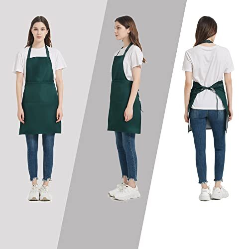 4 Pack Chef Apron, Waterproof Apron, Adjustable Apron Polyester Blend Green