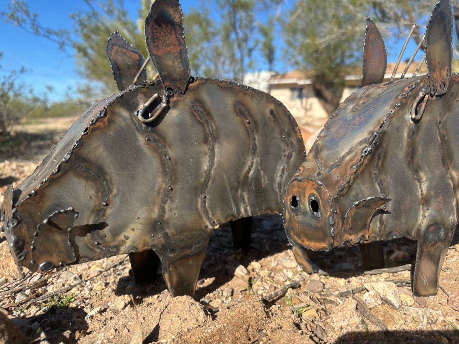 Handcrafted Rustic Metal Javalina Quail Yard Art