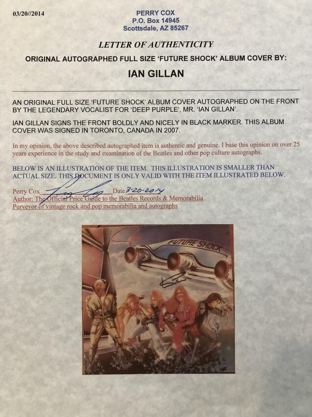 Ian Gillan- Signed Record Album "Future Shock"