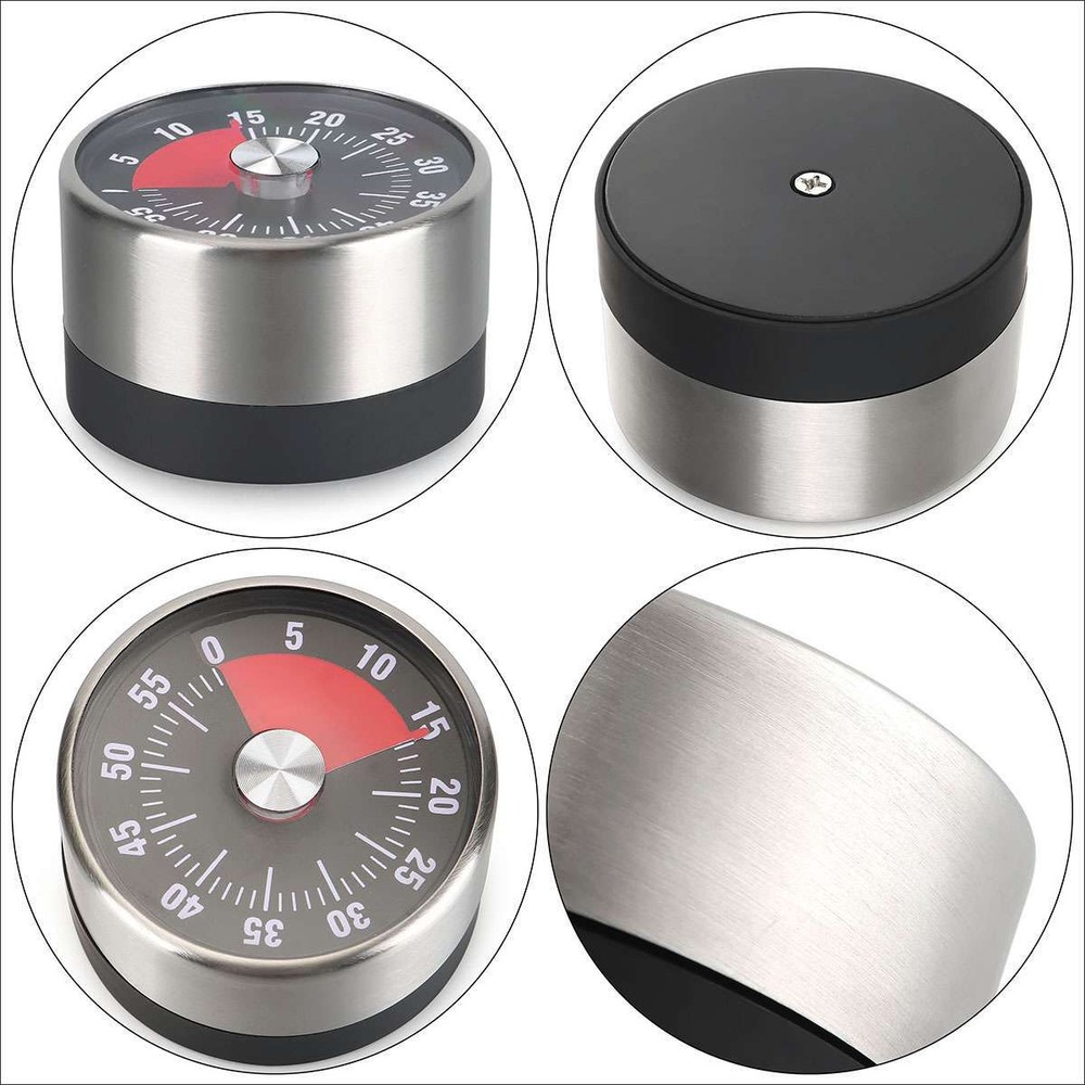 Mechanical Kitchen Timer 60min Countdown Cooking Reminder Visual Magnetic Alarm
