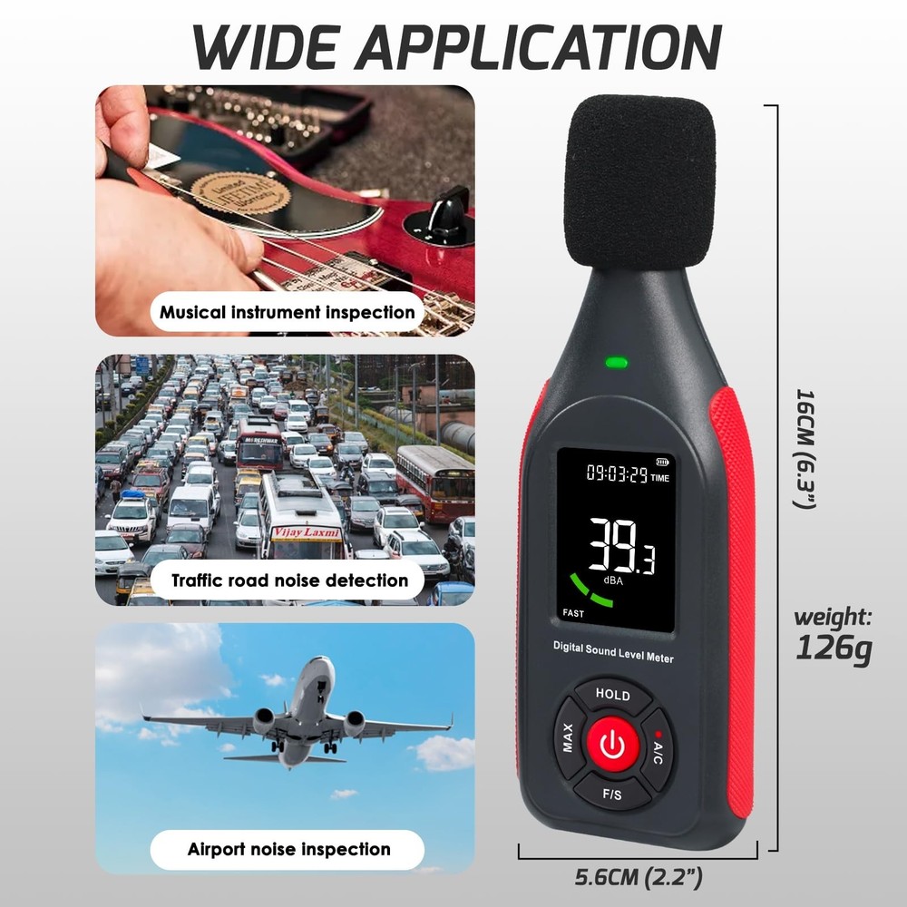 Decibel Meter Data Logger, Digital Sound Level Meter with Recording, dB Meter...