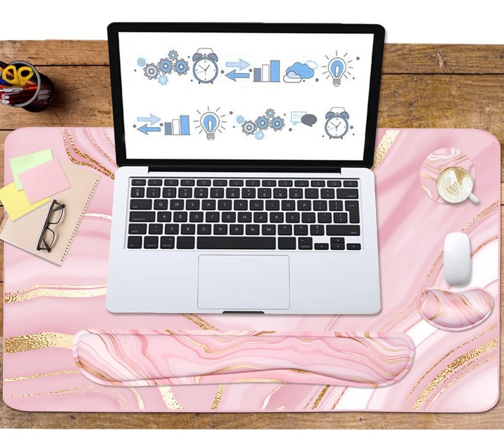 Keyboard Mouse Pad Set, Extended Mouse Pad+Keyboard Wrist Rest Support, Memor...