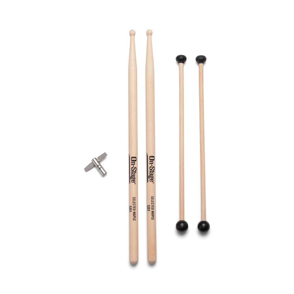 On-Stage Student Percussion Kit - Maple Drumsticks, Rubber Mallets,