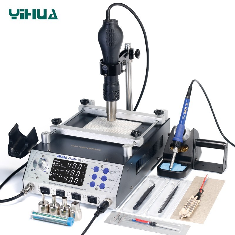 YIHUA 853AAA+ Welding Station Preheating Station Solder Iron Hot Air Gun 3 in 1