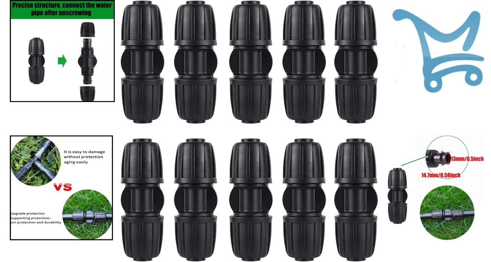10 Pack 1/2 Inch Plastic Drip Irrigation Coupling Connectors for Garden System