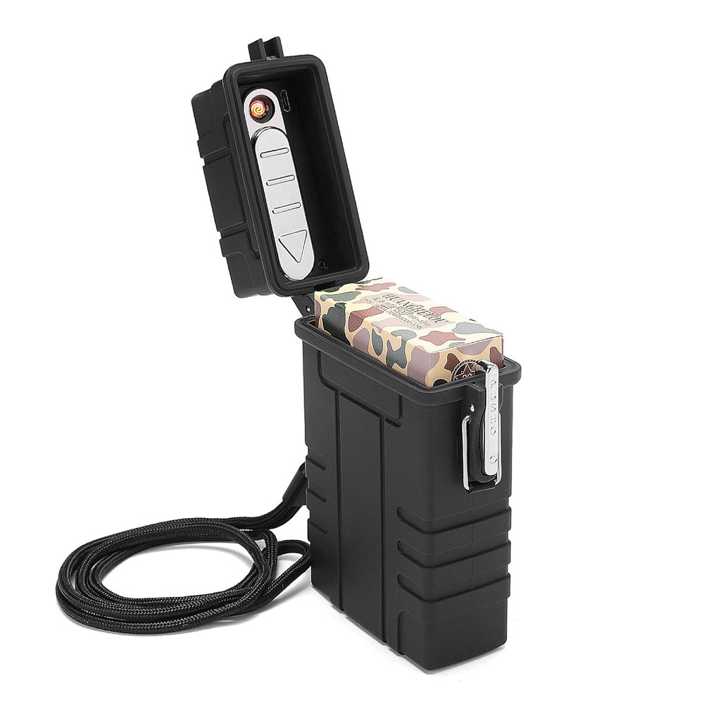 YUSUD Waterproof Cigarette Case, Cigarette Holder Case with Lighter, Large Cigar