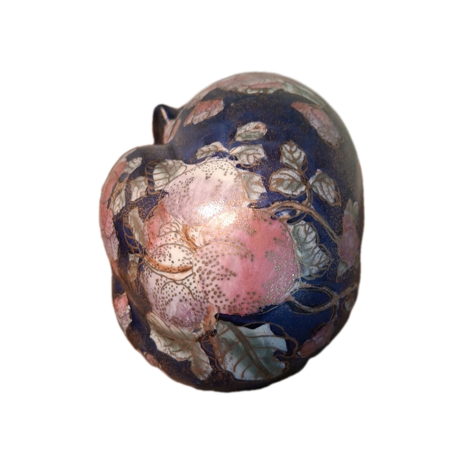 Vintage Asian Sleeping Cat 9.5" Floral Gilded Ceramic Porcelain Hand Painted