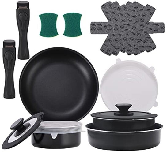 16 Pieces Kitchen Removable Handle Cookware Sets, Stackable Pots and 16 pcs