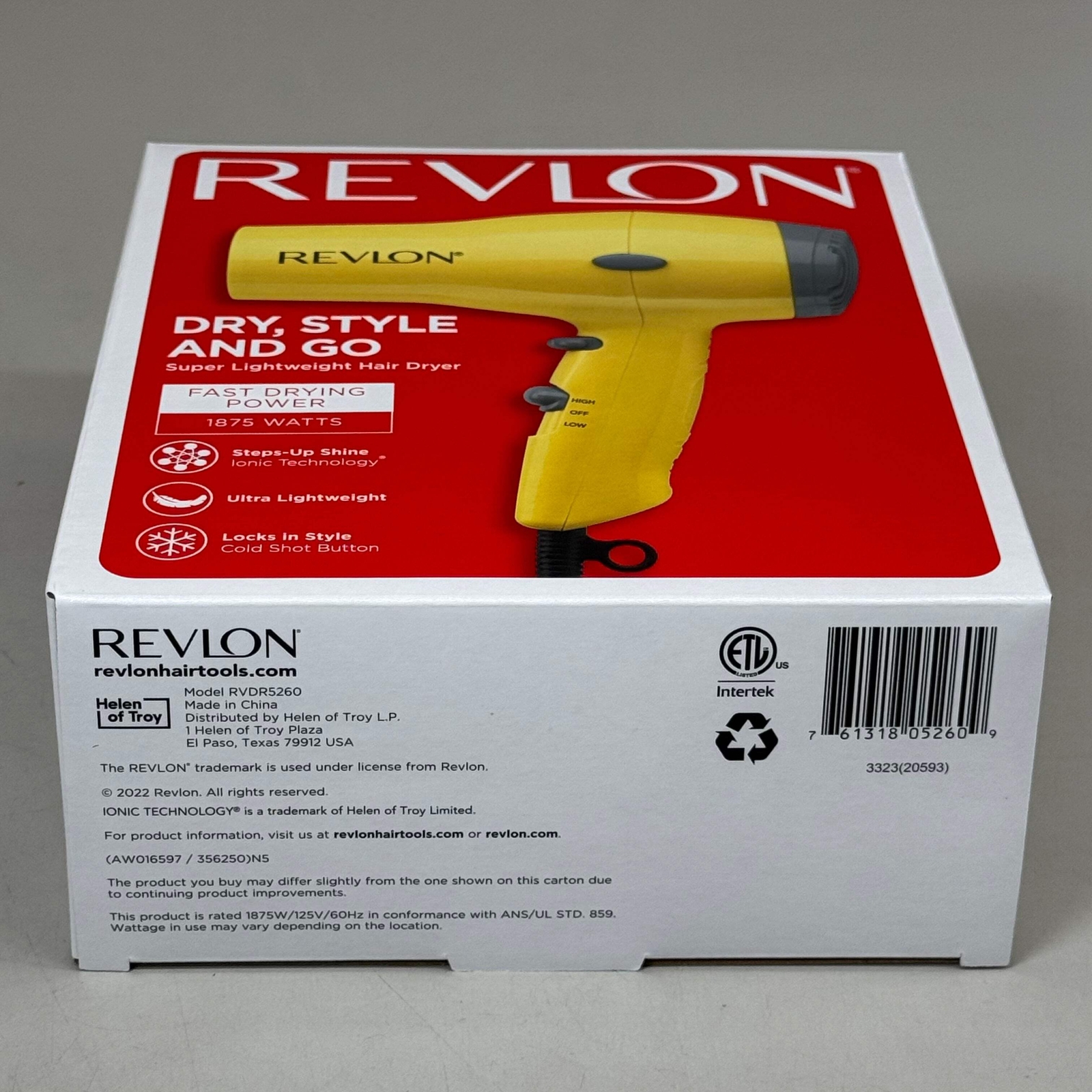 REVLON Super Lightweight and Compact 1875W Ionic Hair Dryer Yellow RV477