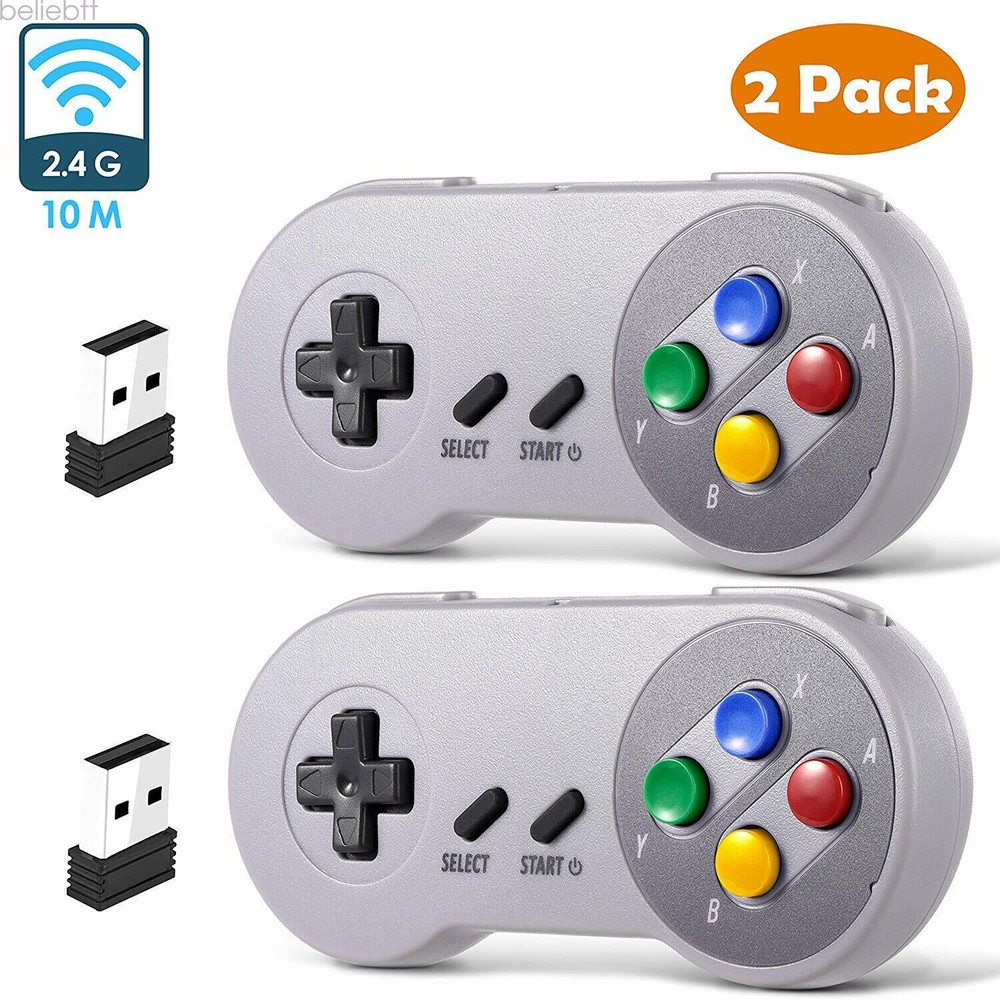 2 Pack Wired/ Wireless SNES USB Controller Gamepad Joystick Super Classic for PC