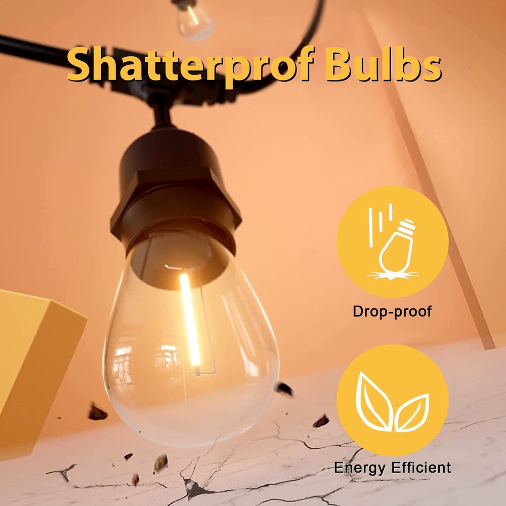 Solar String Lights - 48 Ft LED Outdoor String Lights - Shatterproof, Waterproof