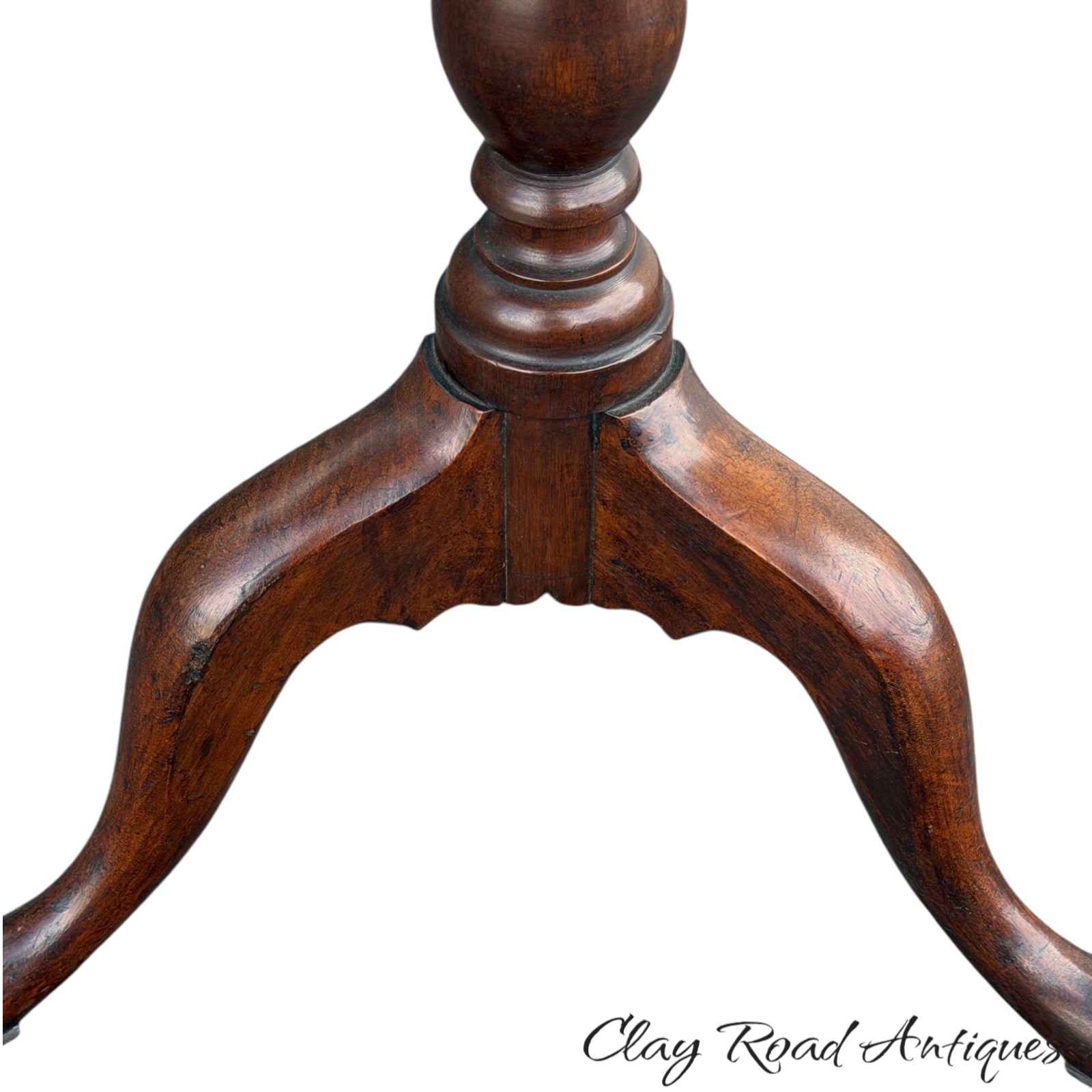 Antique walnut Queen Anne tea table 1760 18th birdcage tilt pad feet country