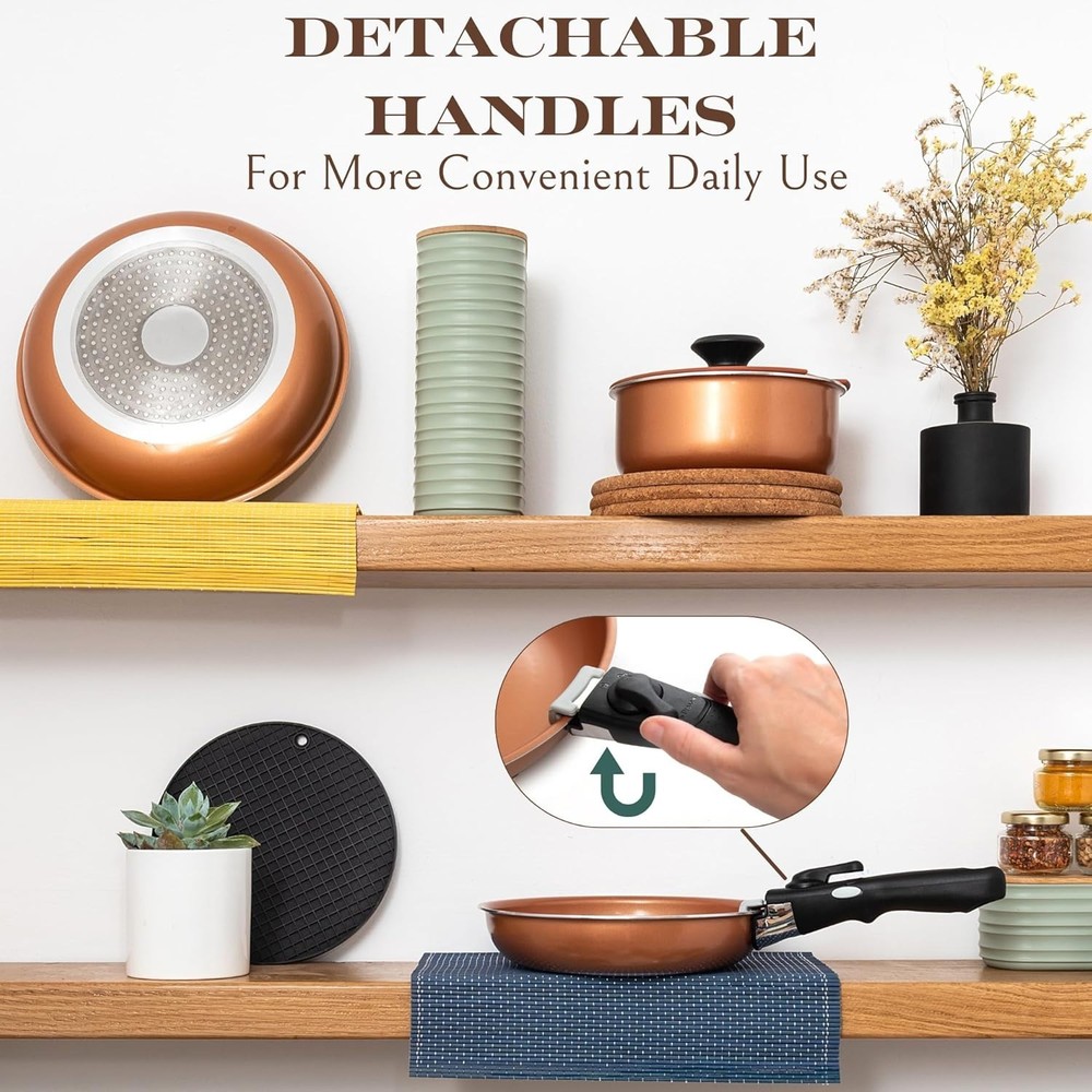 Copper Pots And Pans Set Nonstick, Removable Handle Cookware, Stackable Pots ...