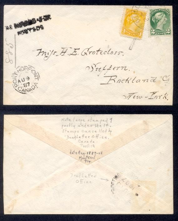 CANADA 1887 DEAD LETTER OFFICE 2 DIFF CANCELS