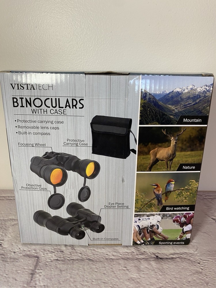 Vistatech Binoculars With Carrying Case And Built In Compass NEW