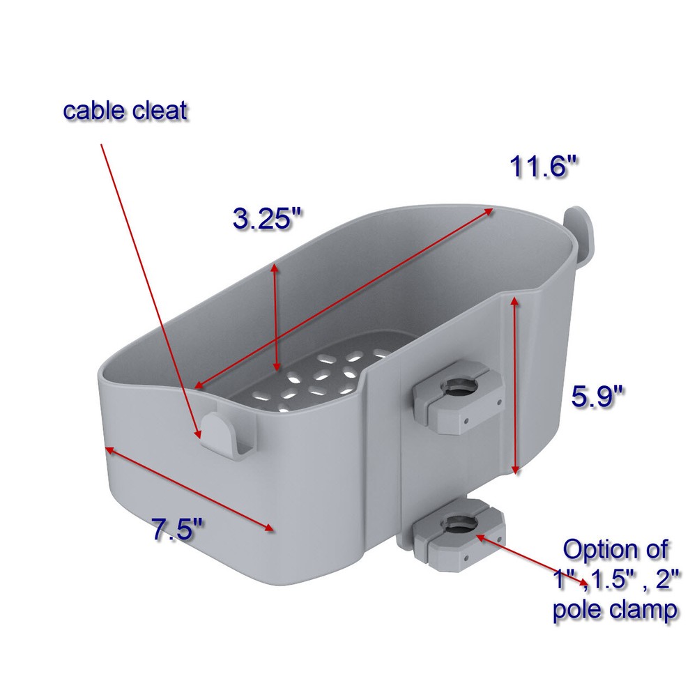 PLASTIC MEDICAL POLE MOUNT BASKET WITH OPTIONAL POLE CLAMPS, SOLID GREY COLOR