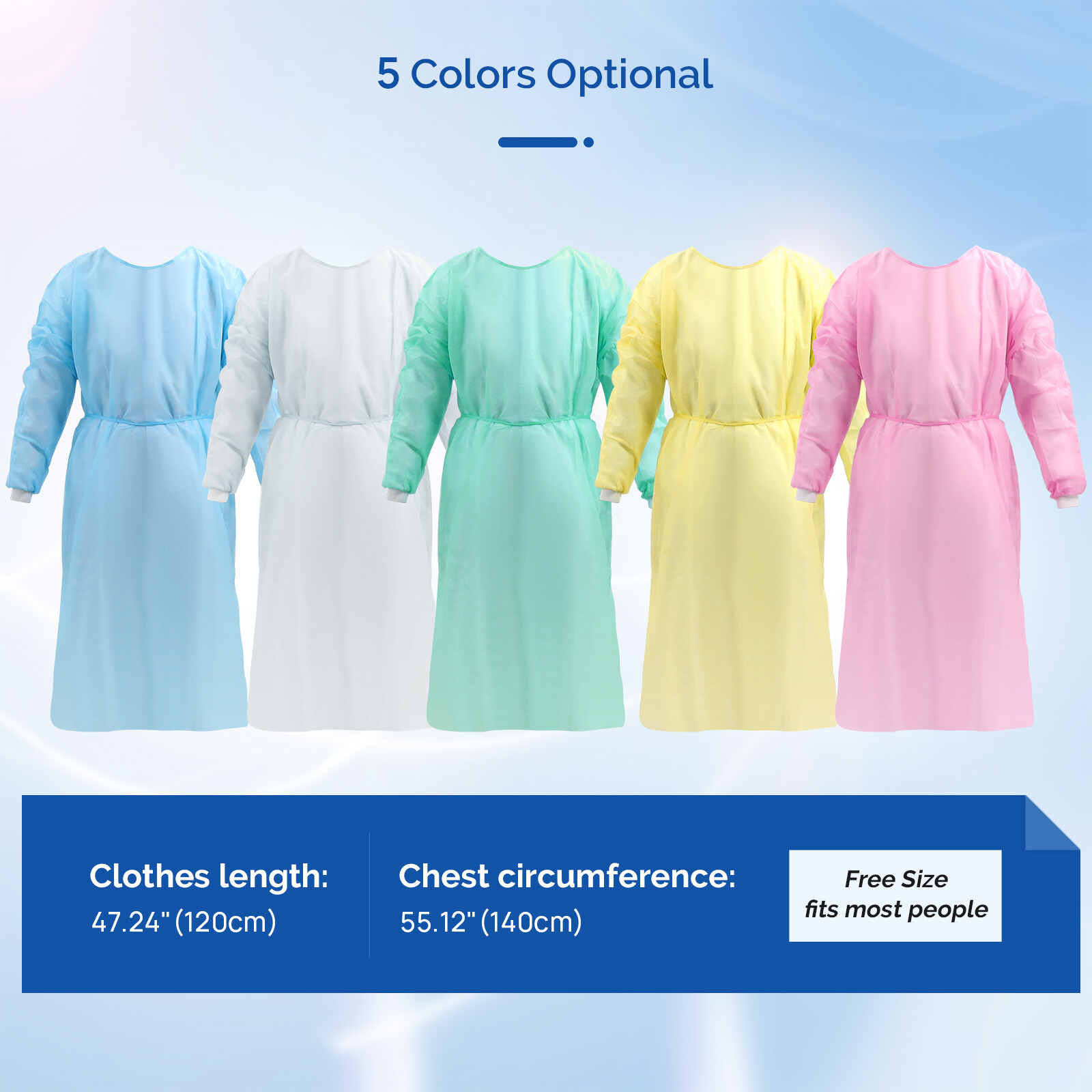 JMU Disposable Isolation Gowns PP Soft Medical Gowns with Knitted Elastic Cuffs