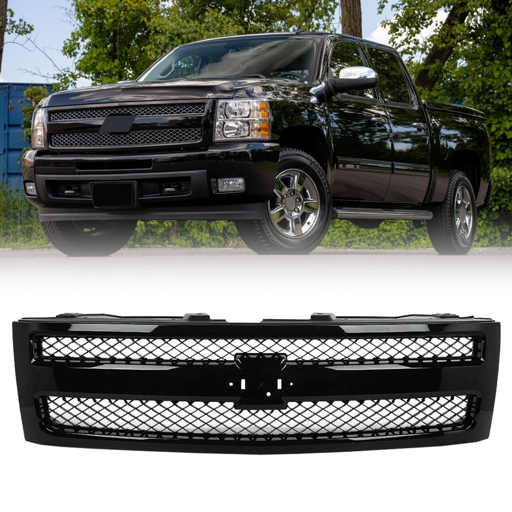 Gloss Black Front Bumper Grille Grill For 2007-2013 Chevrolet Silverado 1500