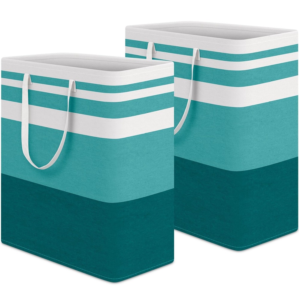 2 Pack Large Laundry Basket Waterproof Freestanding Hamper 100L Green