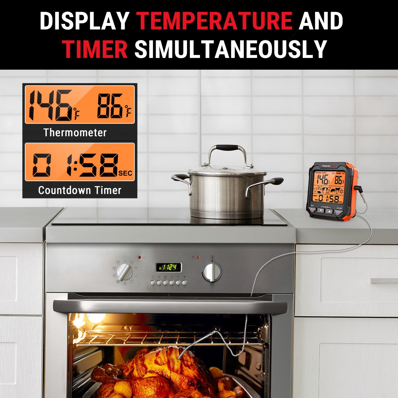 ThermoPro TP716 Leave-In Digital Meat Thermometer for Oven Grill BBQ Stovetop