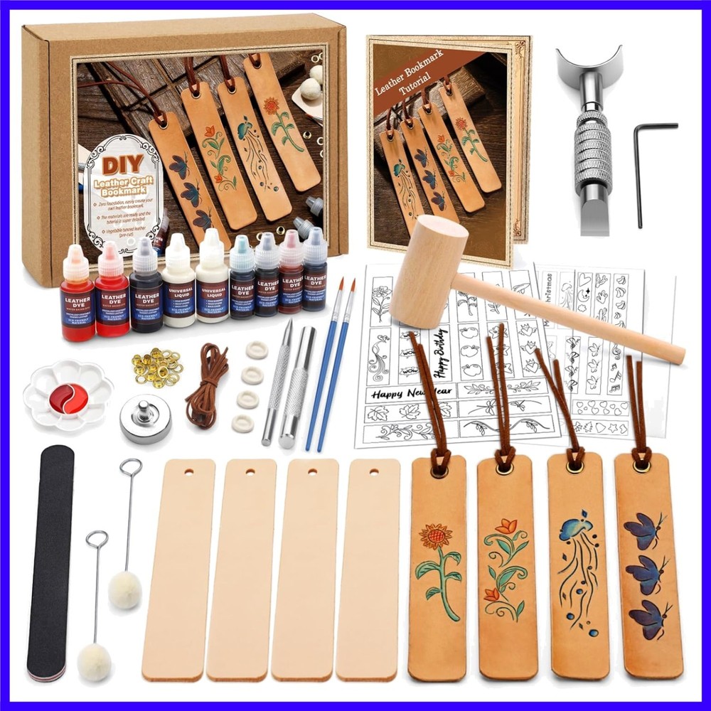 Leather Working Kit for Bookmark, Leatherbookmarks Making Kits with Dyeing Ca...