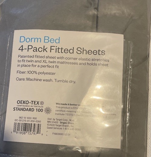 Room Essentials 4PK Grey Solid Microfiber Fitted Twin/Twin XL Dorm Bed Sheets