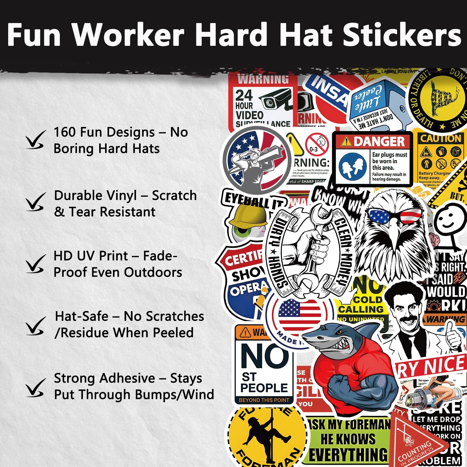 160Pcs Funny Blue Collar Hard Hat Stickers for 160pcs