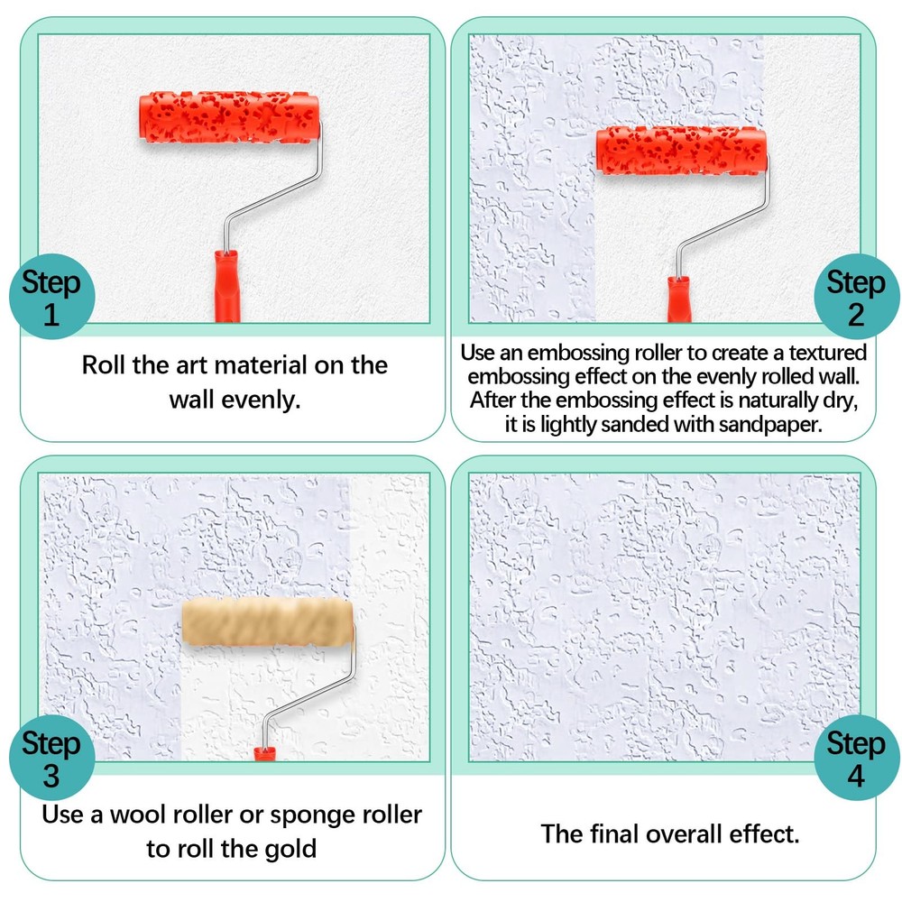 2 Pcs 7'' Texture Roller Pattern Paint Roller for Wall Decoration Classic Rub...