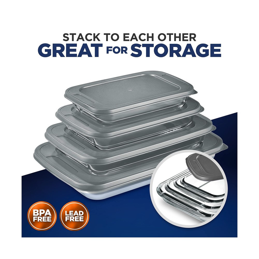 NutriChef 4 Sets Glass Bakeware - High Borosilicate Rectangular Glass Baking ...