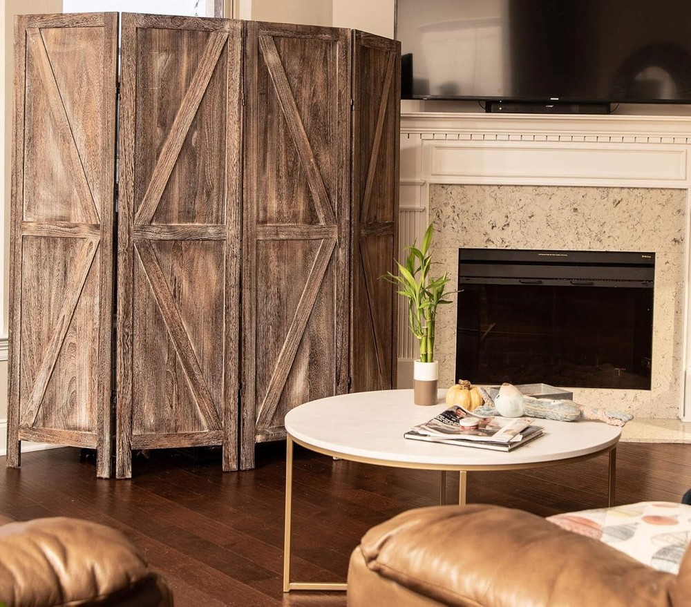 4-Panel Folding Privacy Screen - Rustic Barn Door Style, Portable Design