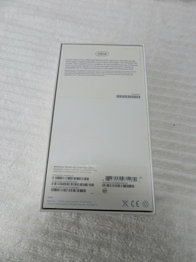 Apple iPhone 6 Plus Space Gray 128GB retail oem EMPTY BOX ONLY GUC