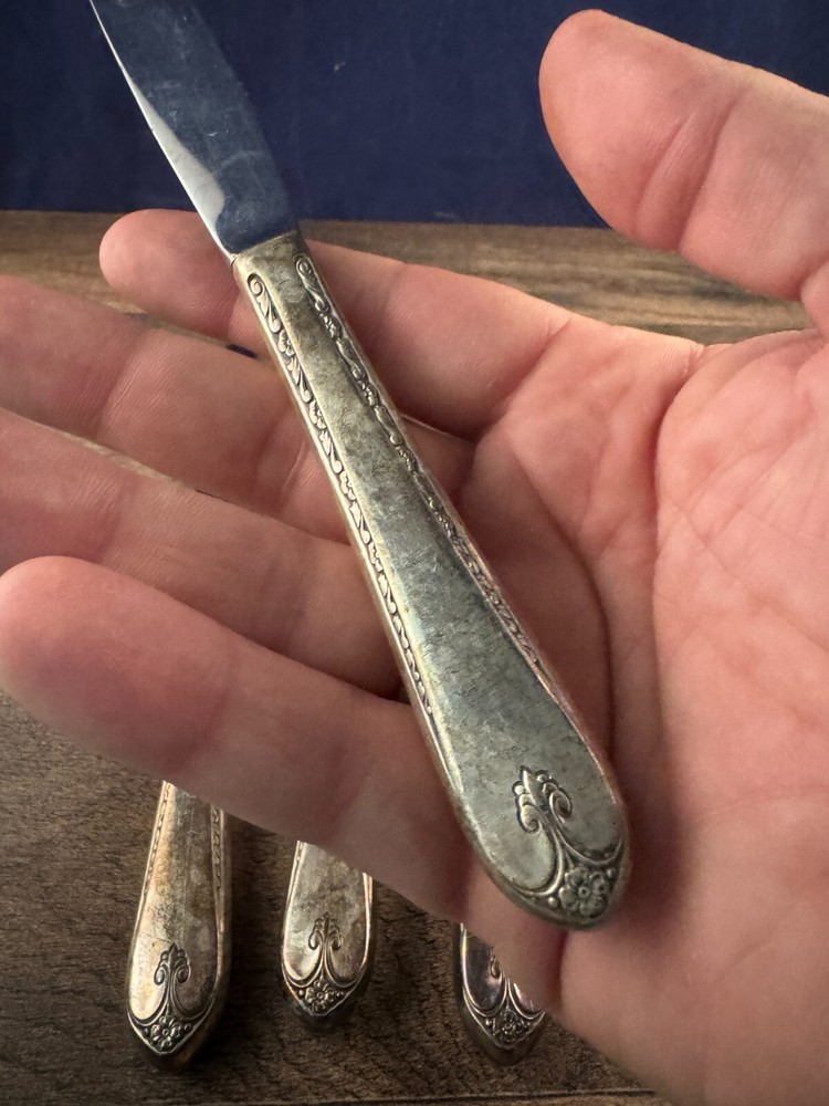 Lot of 4 Dinner Knife Knives Wm Rogers & Son Exquisite Pattern Silverplated