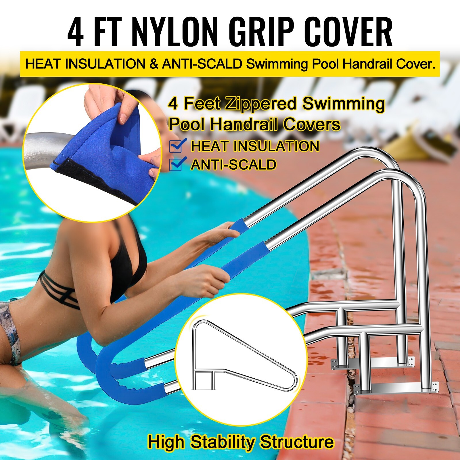 Pool Handrail Swimming 55'' x 32'' Pool Stair Rail Stainless Steel Pool Railing