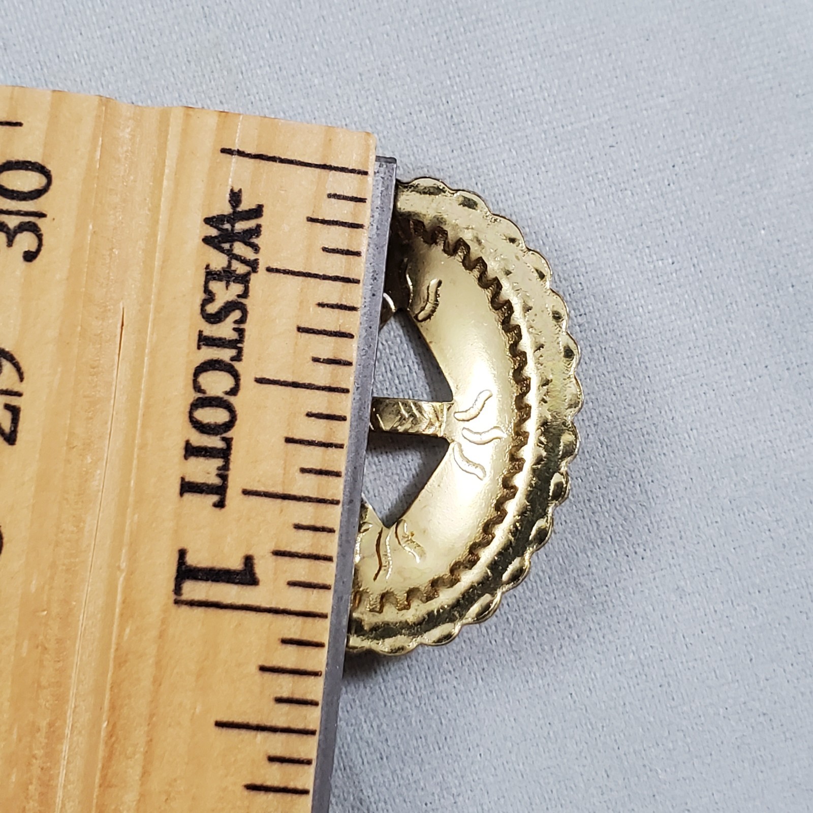 Lot of 34 Slotted Oval Conchos Brass Tone Scalloped Different Sizes Crafts Vtg