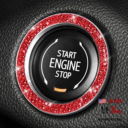 Red Push Start Button Cover Ring, Interior Crystal Diamond Rhinestone B-red