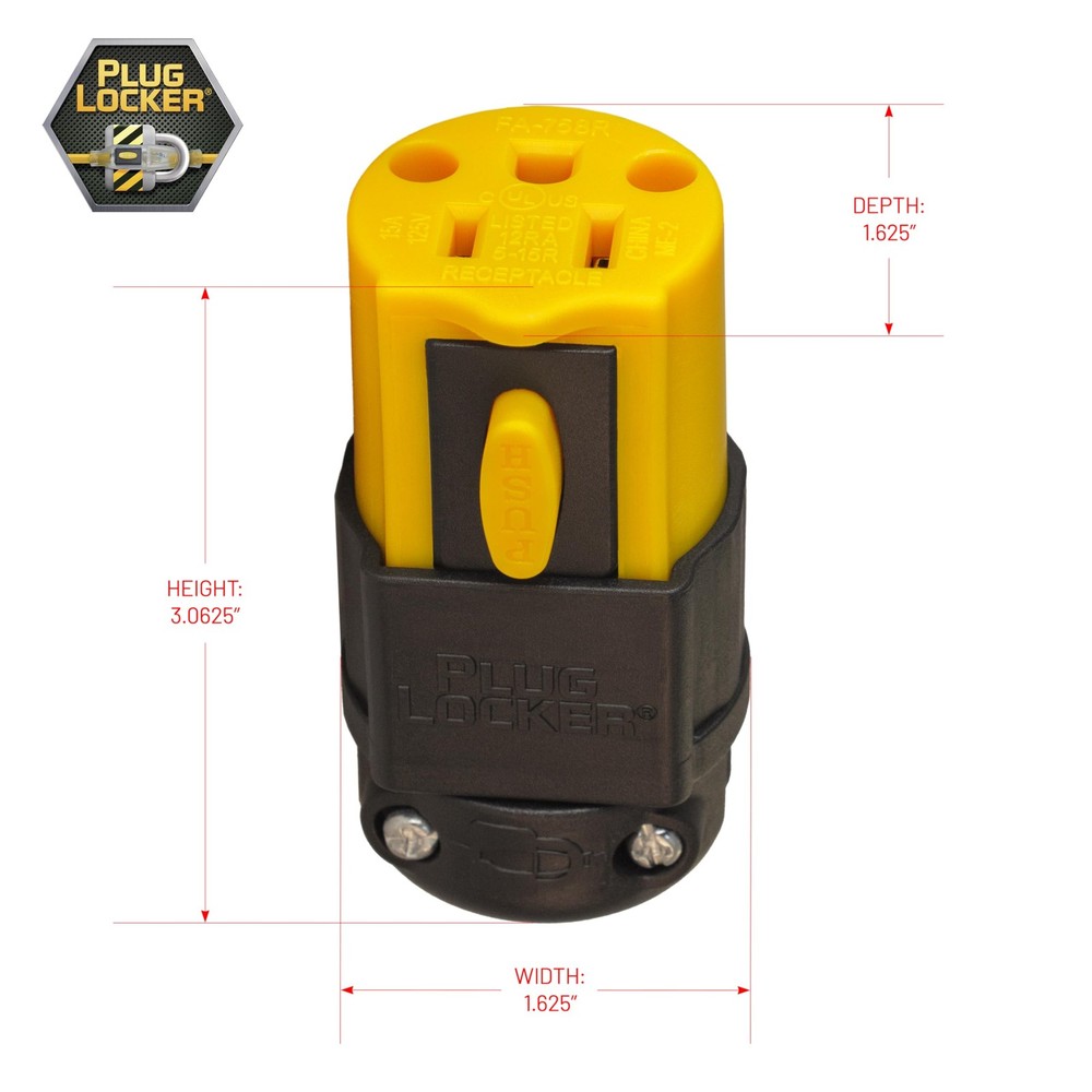 PlugLocker Locking Extension Cord Connector Replacement End - 15A, 125V - No...