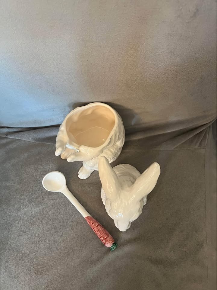 Vintage Haldon Group Bunny Rabbit Serving Piece Easter Lid and Spoon
