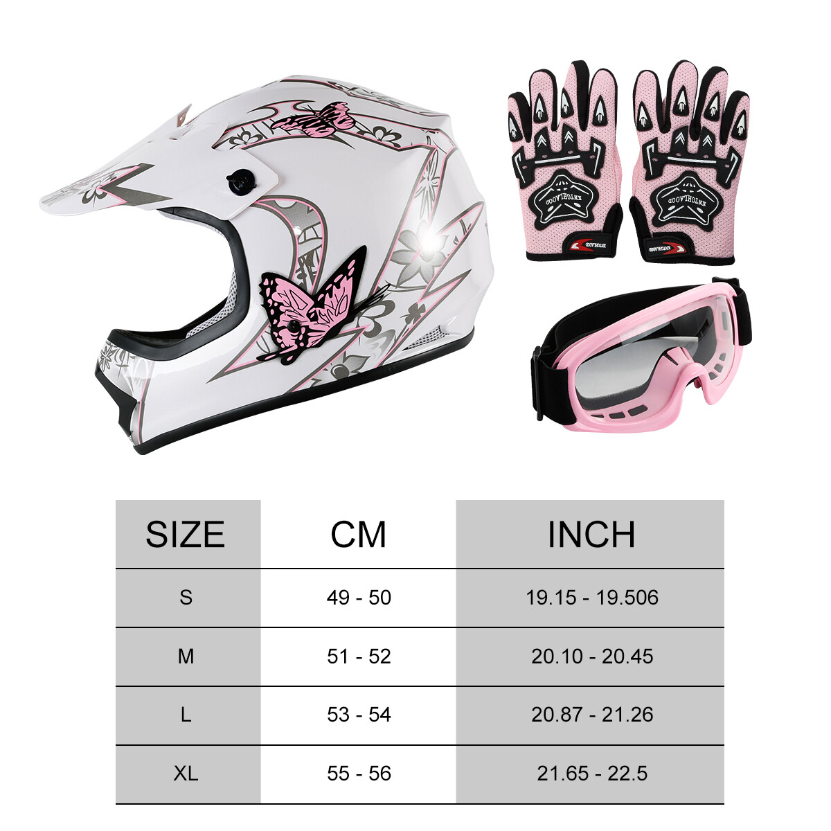 DOT Youth Kids Butterfly Dirt Bike Off Road ATV Helmet Motocross Goggles+Gloves
