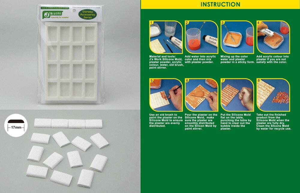 J's Work Silicone Mould for Making 1/35 Round Edged Tiles (Small)