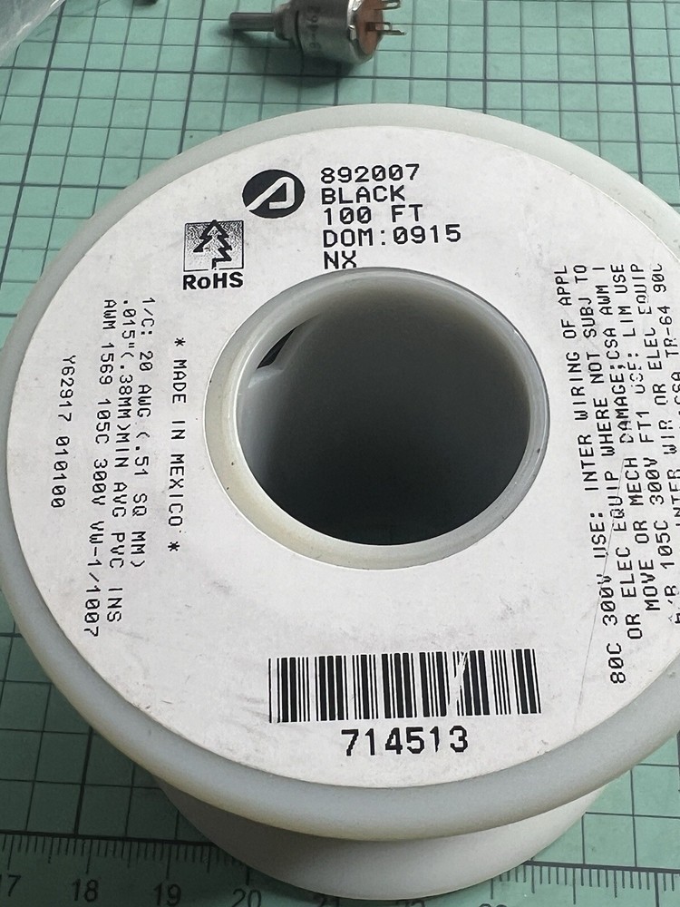 Alpha Wire Hook-up 20AWG BLACK 7/26 STRANDED,PVC 100’