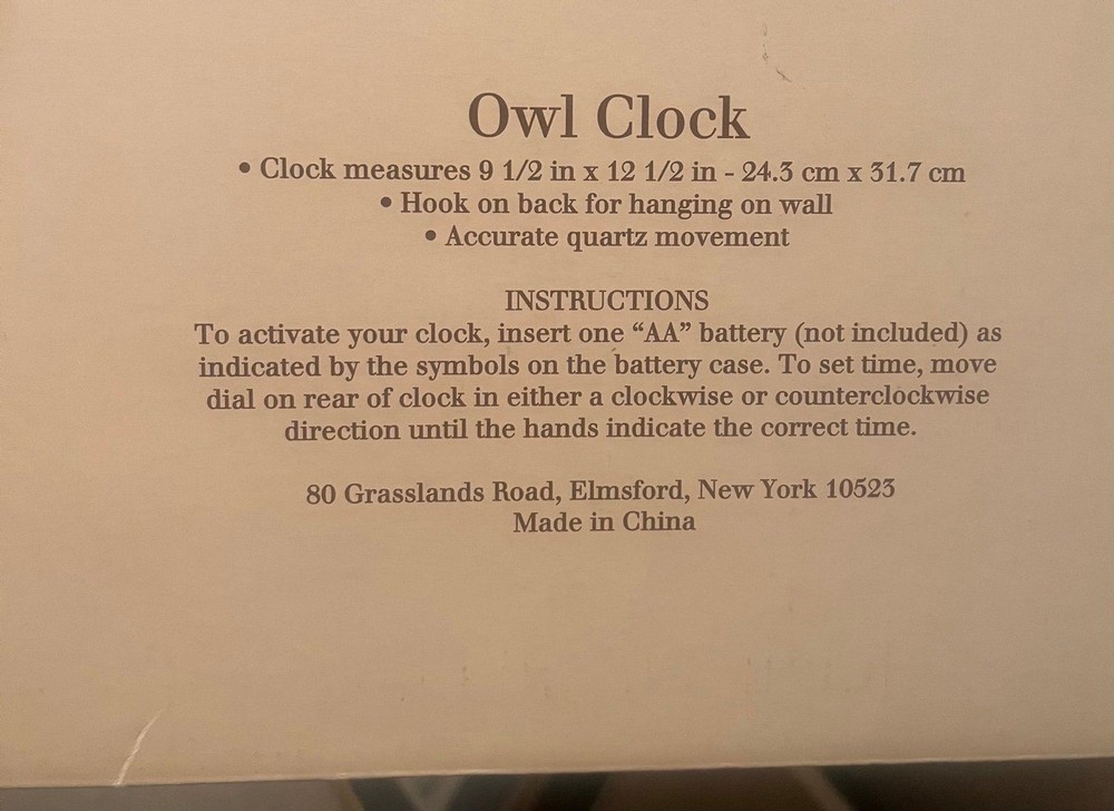 New! Ceramic Grasslands Roads Owl Clock