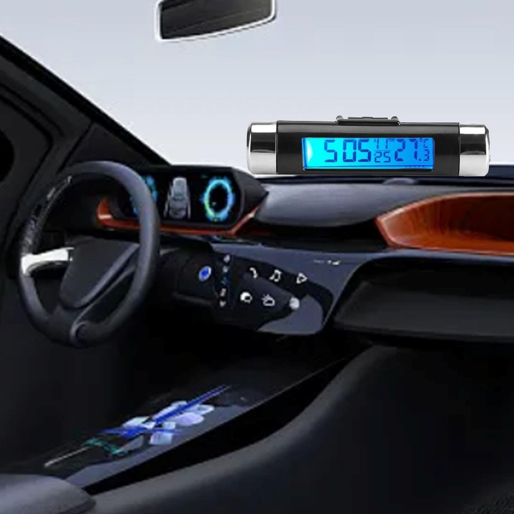 Car Clock Thermometer, Digital Car LCD Thermometer with Backlight, U...