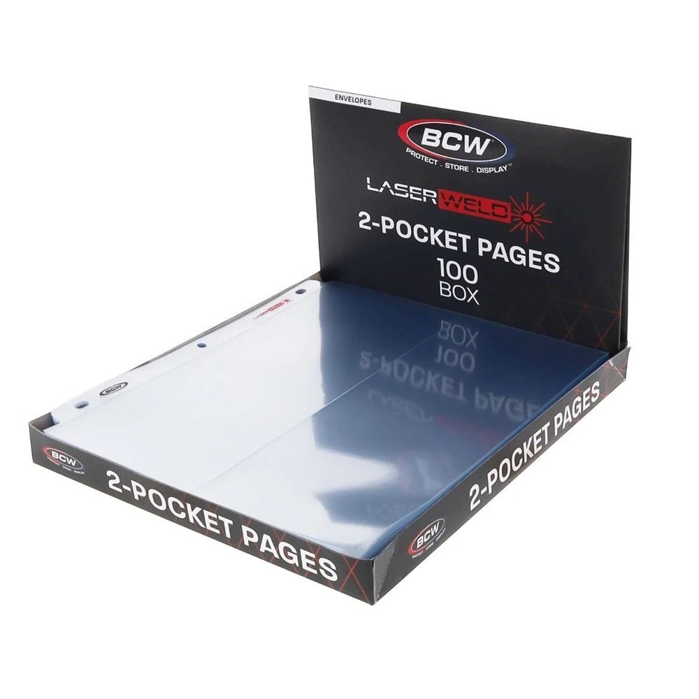 Box of 100 BCW LaserWeld 2-Pocket 4x10 Envelope Binder Album Pages Sheets