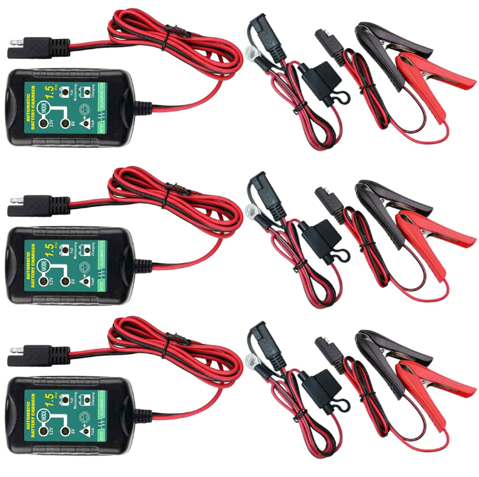 3Pack 6V 12V Automatic Battery Charger Maintainer Trickle Float Motorcycle Car