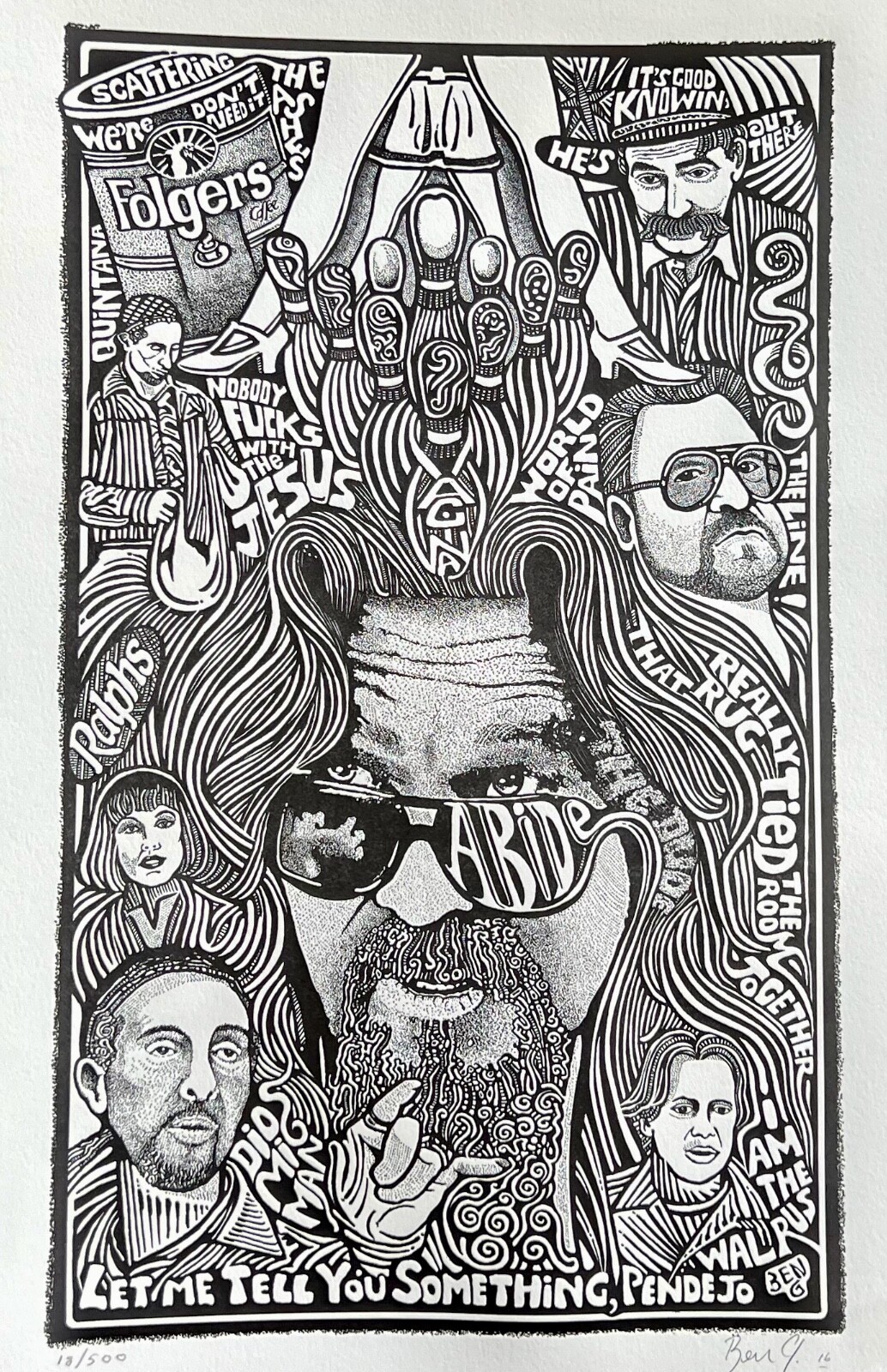 THE BIG LEBOWSKI MOVIE Hand Signed Posterography Letterpress Graffiti Art