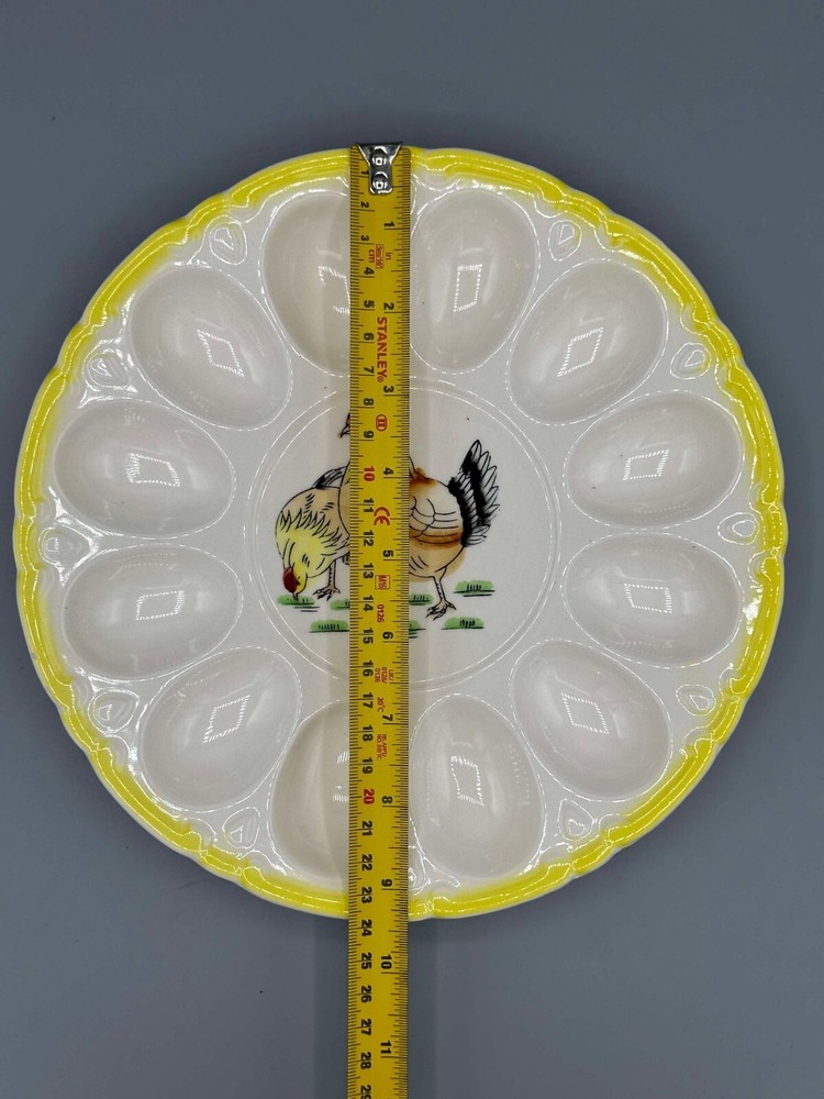 Vintage Chicken Deviled Egg Tray Yellow White Handpainted Japan